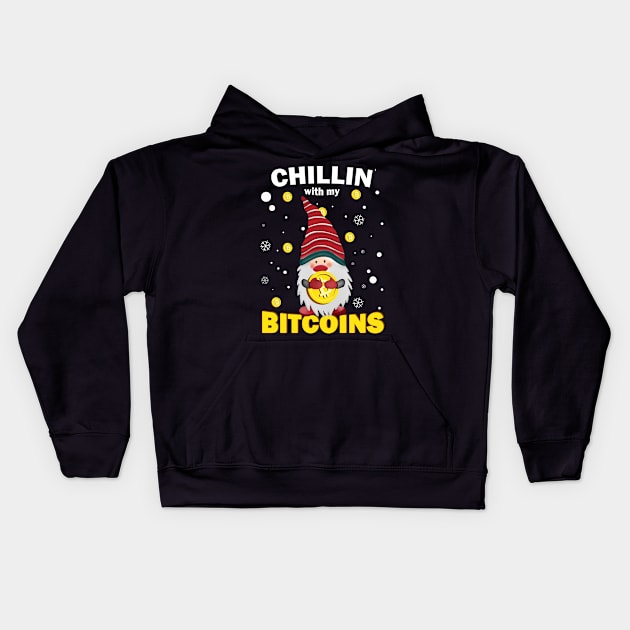 Funny Chillin With My Bitcoin Nordic Gnome Christmas Gift Kids Hoodie by dali